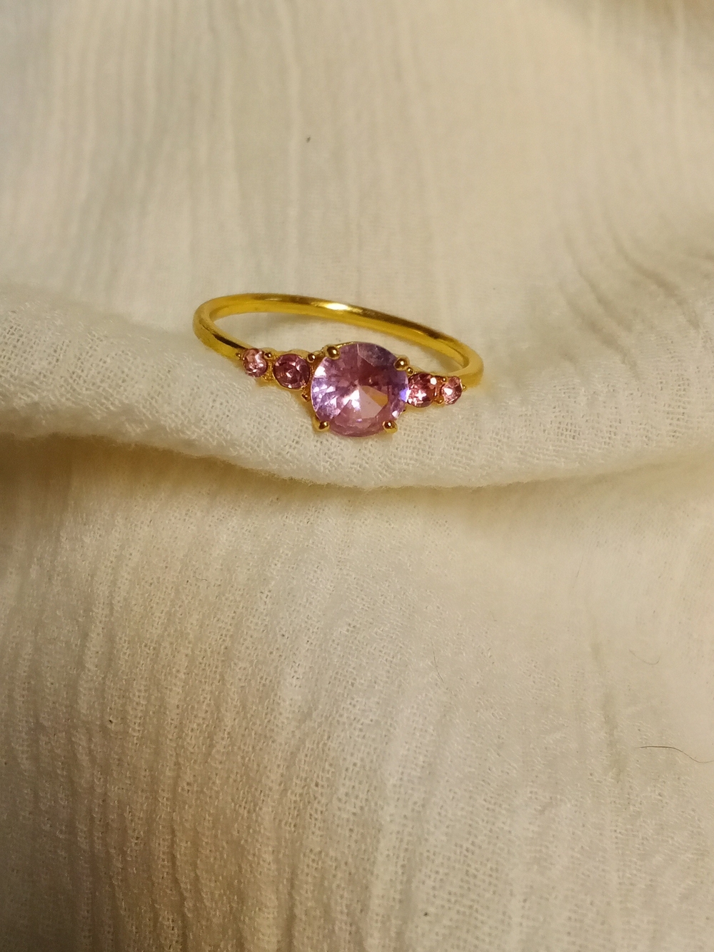 Gold Tone Pink Crystal Ring - Women's Fashion Jewelry